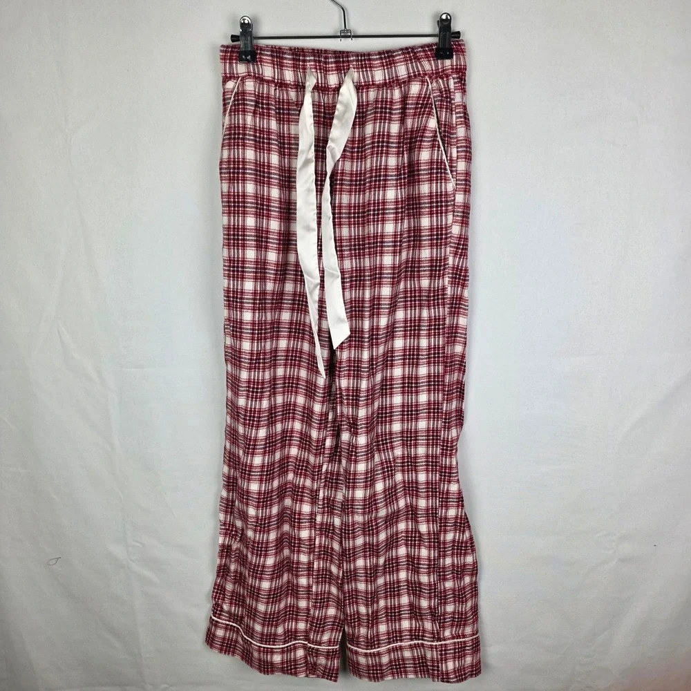 Abercrombie & Fitch Red Plaid Pajama‎ Set Women Small Top XXS Pants Cotton Blend